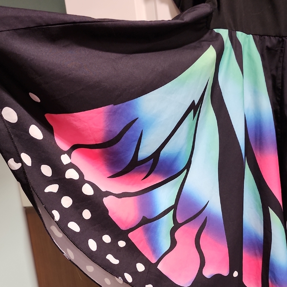 Asymmetrical Black and Multicolor Butterfly Dress - Picture 6 of 11